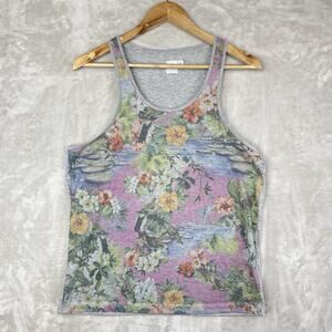 ASOS Floral Bird Hawaiian Tank Top men's XS Y2K White Lotus Style Indiecore
